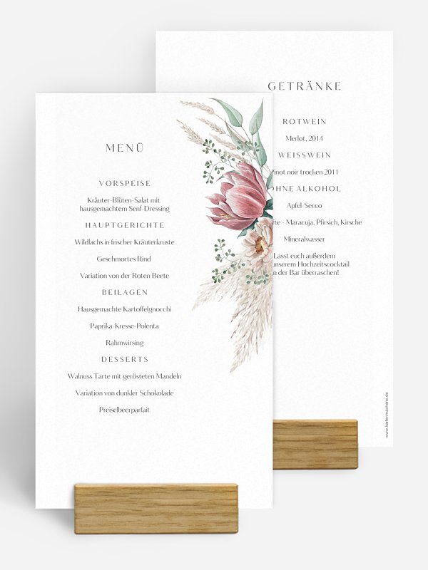 Menükarte Hochzeit Pampas & Peony
