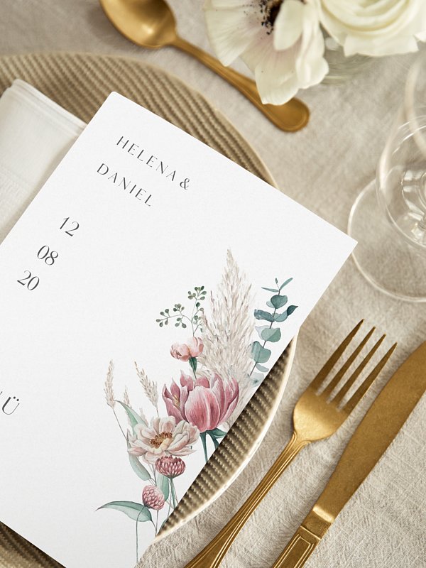 Menükarte Hochzeit Pampas & Peony
