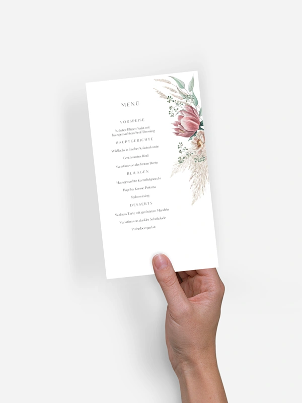 Menükarte Hochzeit Pampas & Peony