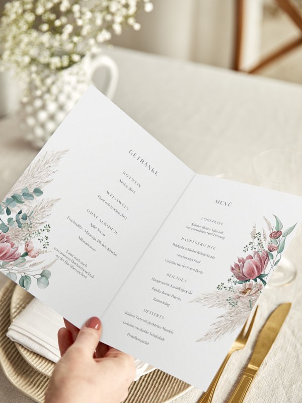 Menükarte Hochzeit Pampas & Peony