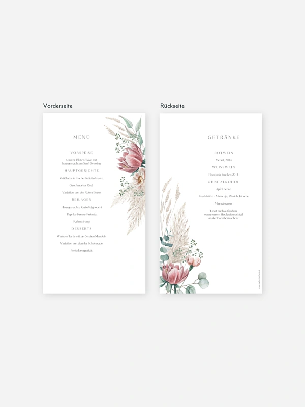 Menükarte Hochzeit Pampas & Peony