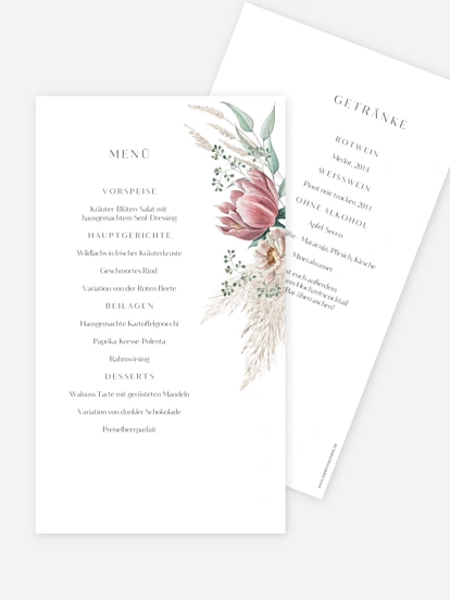 Menükarte Hochzeit Pampas & Peony