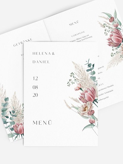 Menükarte Hochzeit Pampas & Peony