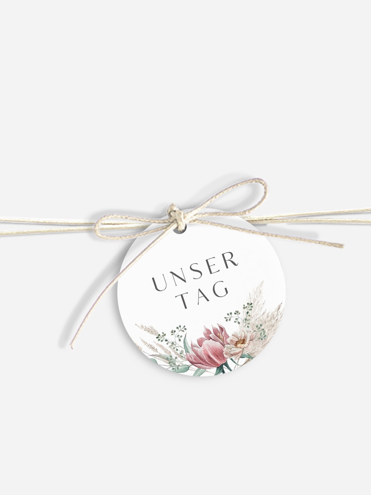 Anhänger mit Band zur Hochzeit Pampas & Peony
