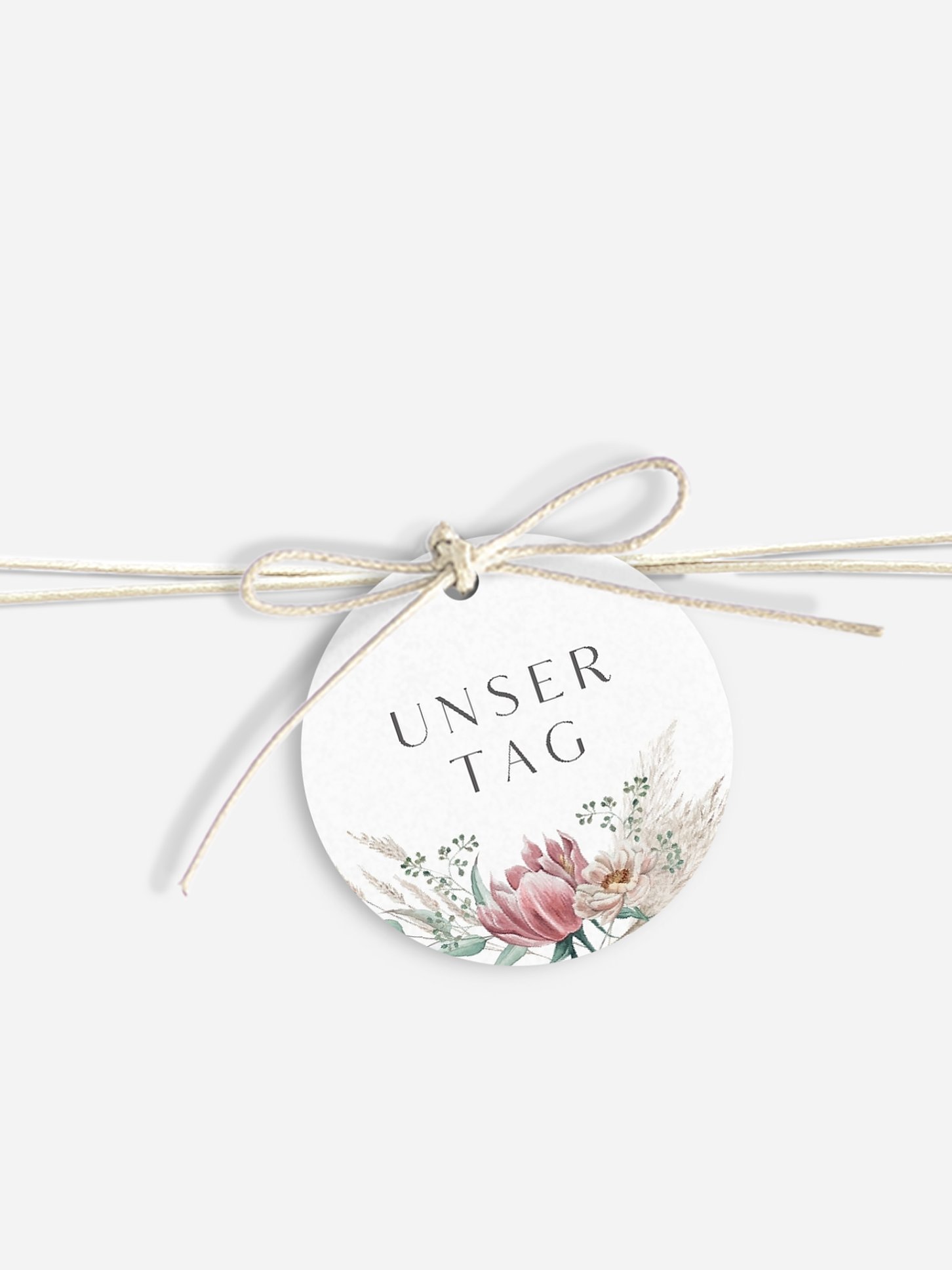 Anhänger mit Band zur Hochzeit Pampas & Peony
