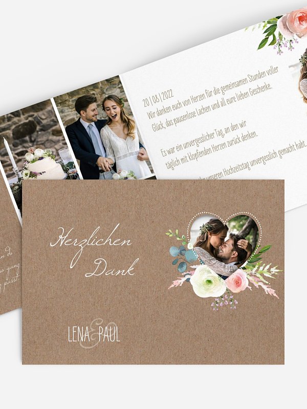 Dankeskarte Hochzeit Romanze (gestanzt)