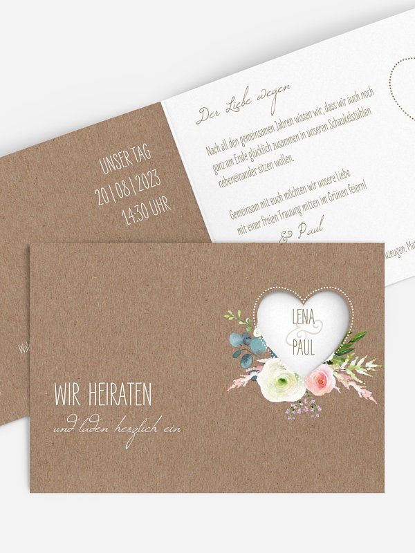Hochzeitseinladung Romanze (gestanzt)