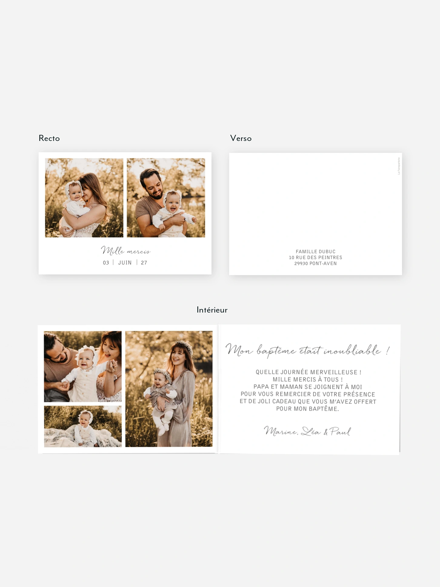 Carte remerciement baptême Multi-photos I