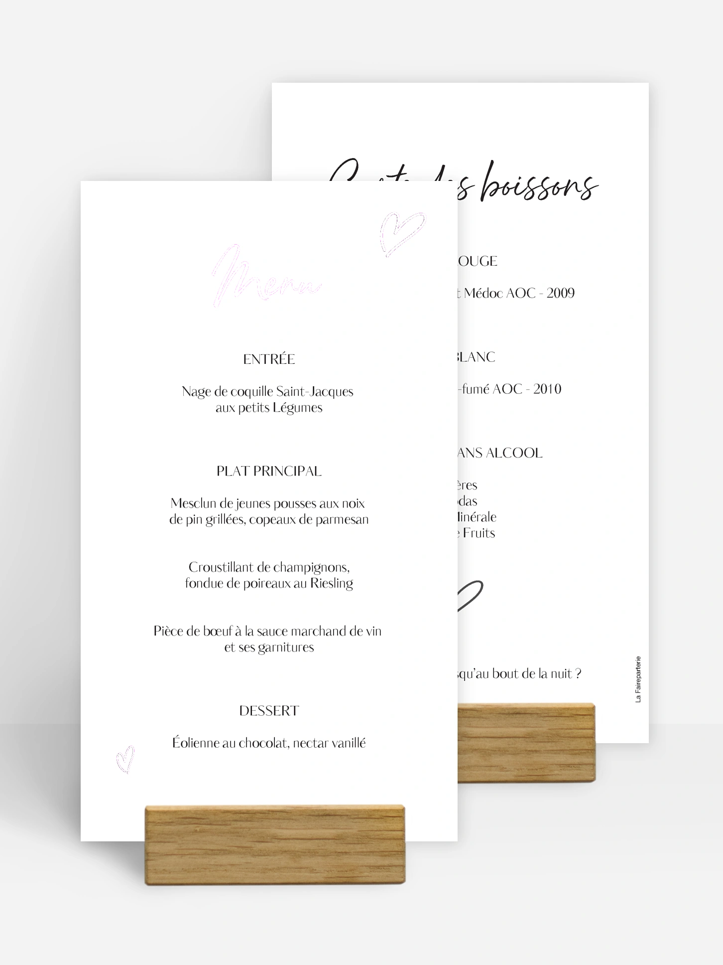 Menu mariage Just chic