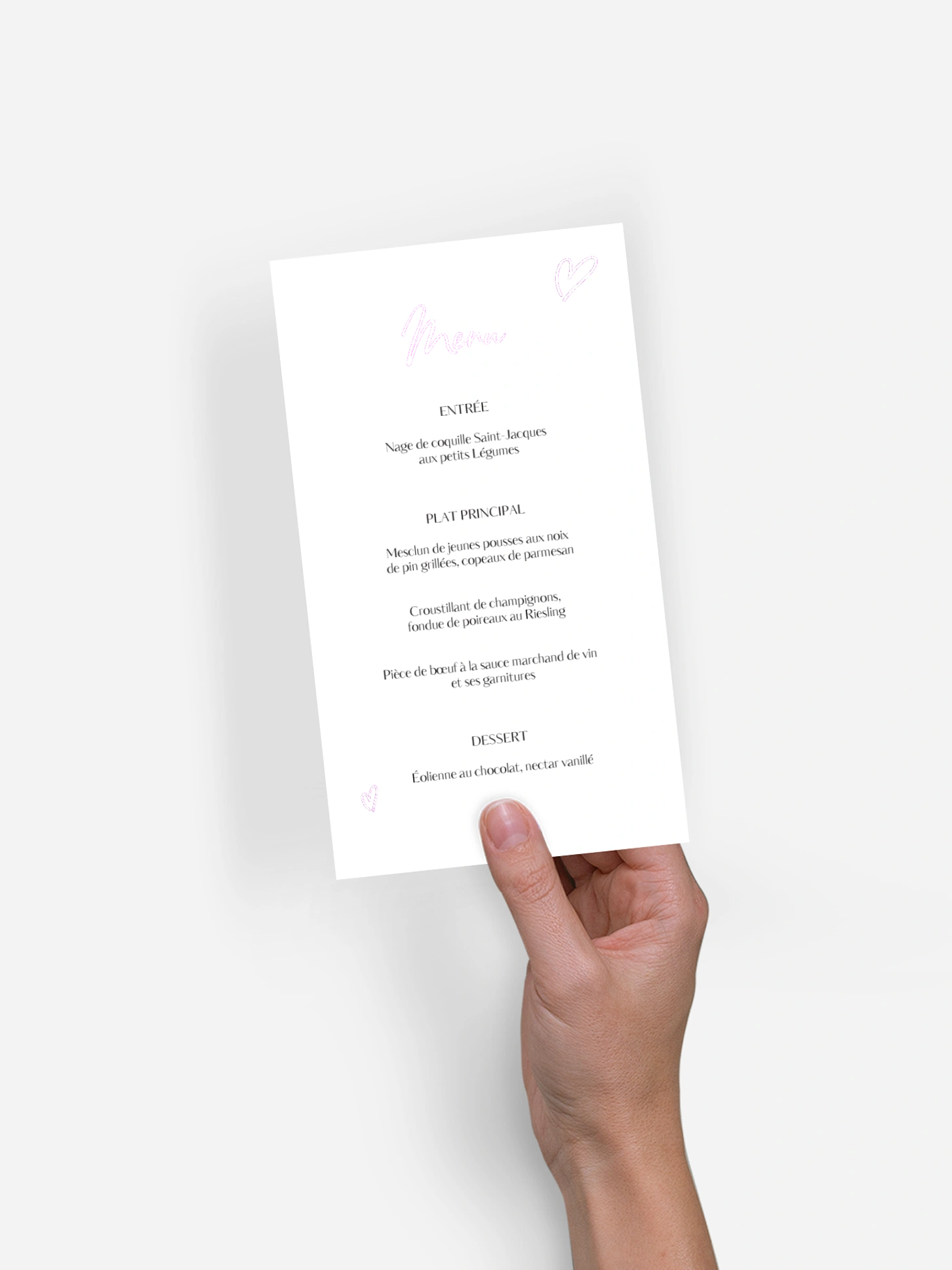 Menu mariage Just chic