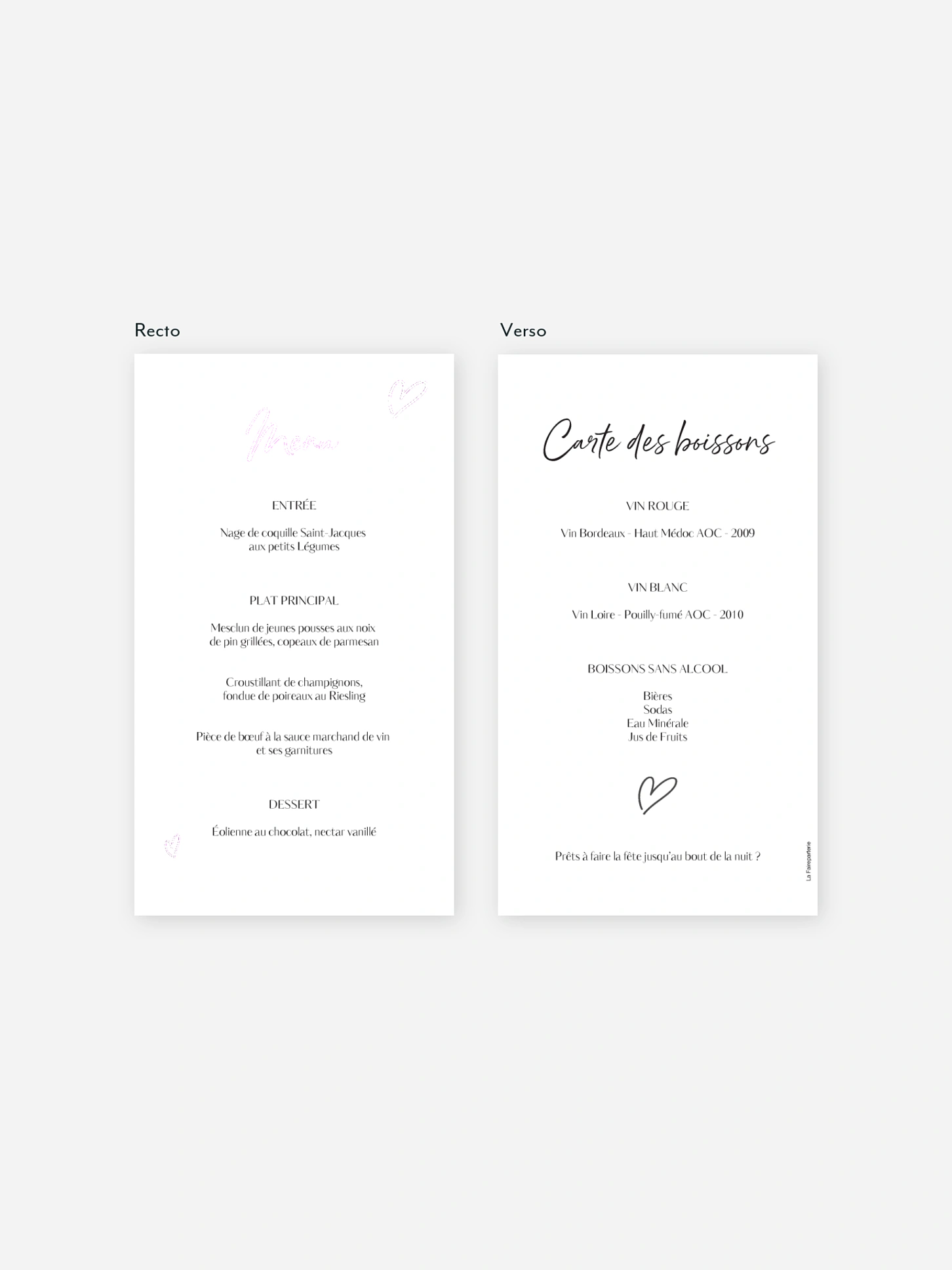 Menu mariage Just chic