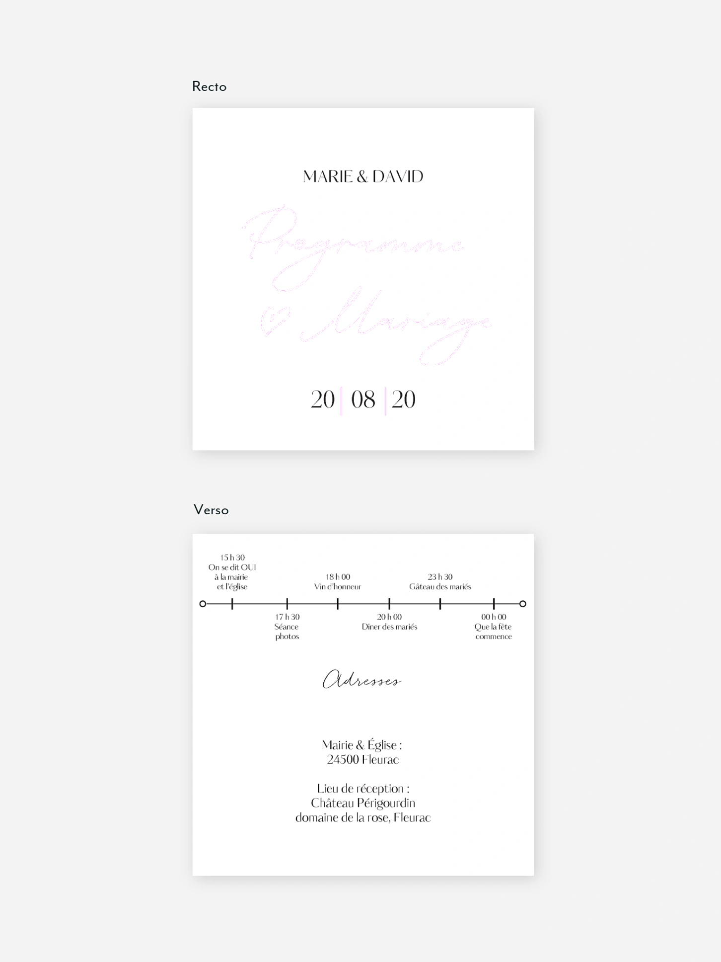 Programme mariage Just chic