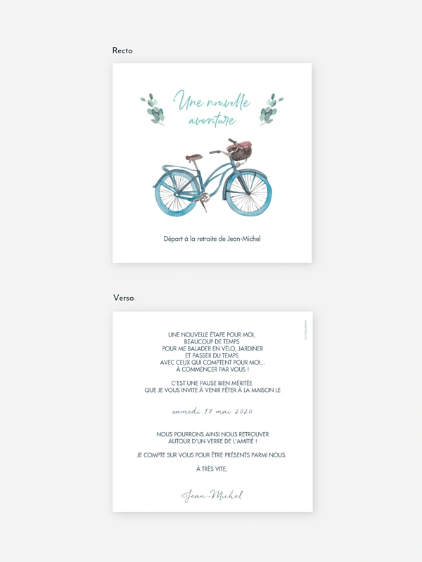 Carte invitation départ retraite Une nouvelle aventure