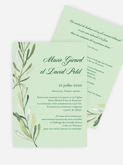 Faire-part mariage Rameau d'oliver