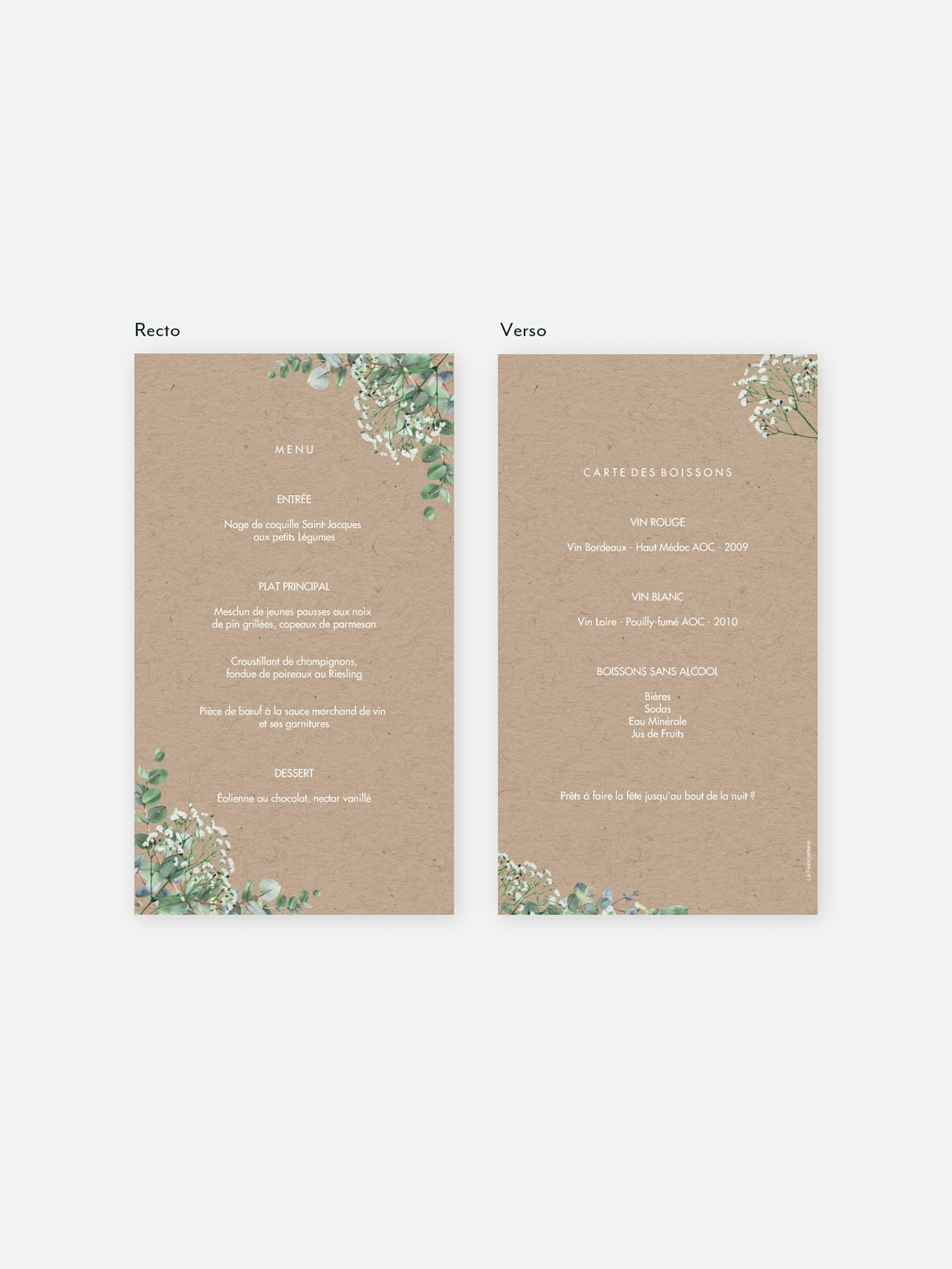 Menu mariage Gypsophile