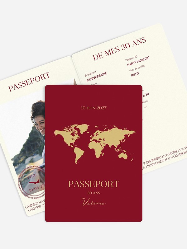Invitation anniversaire 30 Passeport chic