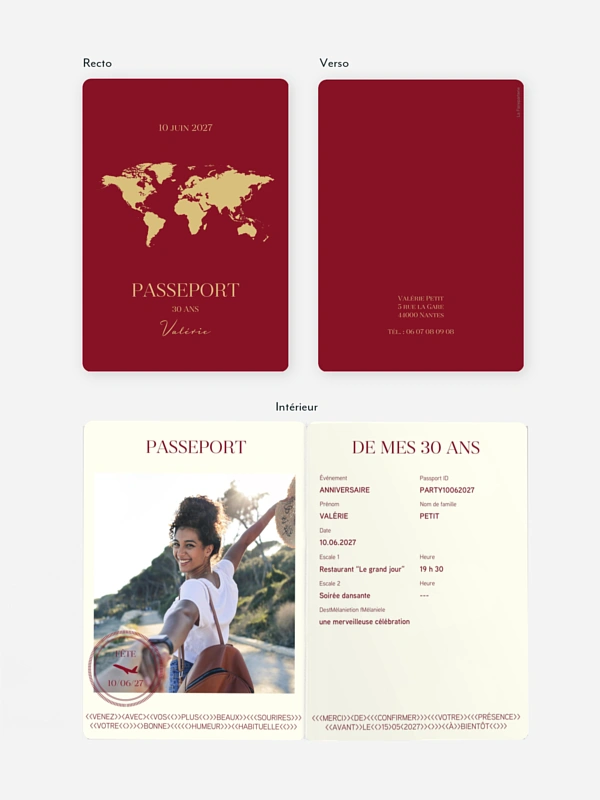 invitation anniversaire 30 Passeport chic
