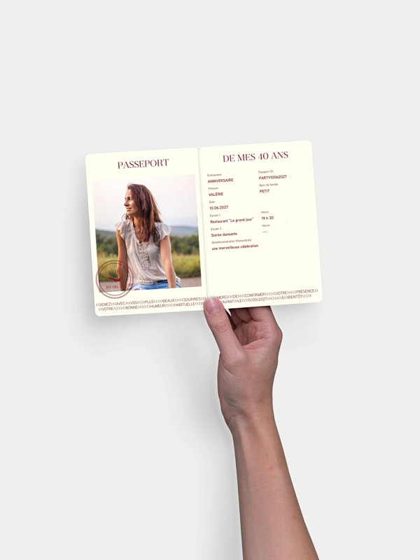 invitation anniversaire 40 Passeport chic