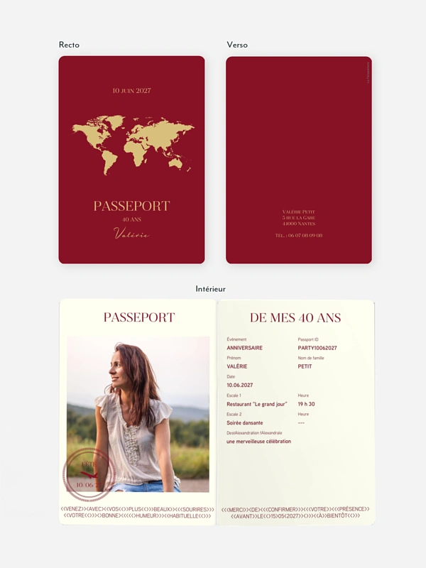 invitation anniversaire 40 Passeport chic