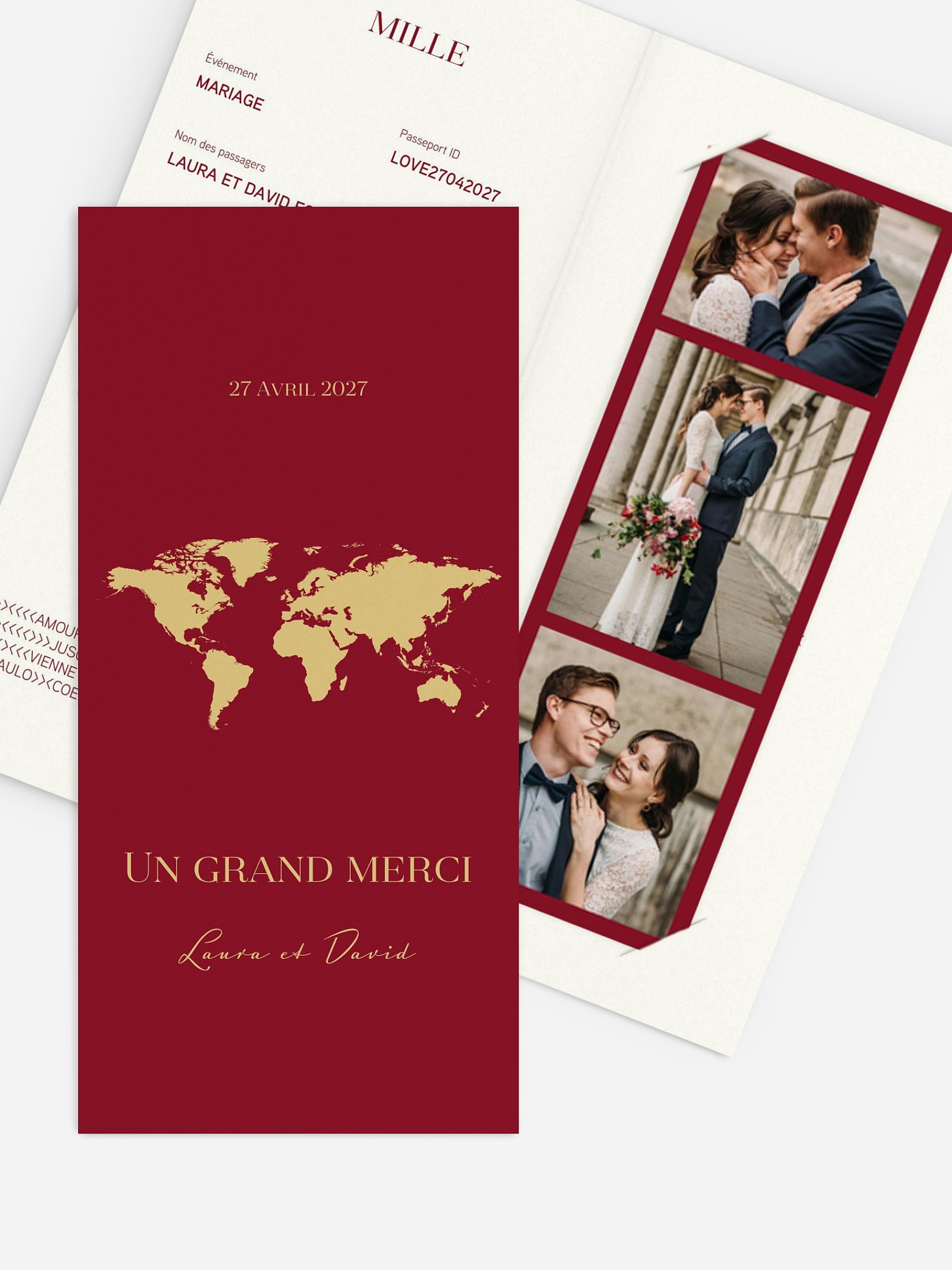 Carte de remerciements Passeport chic