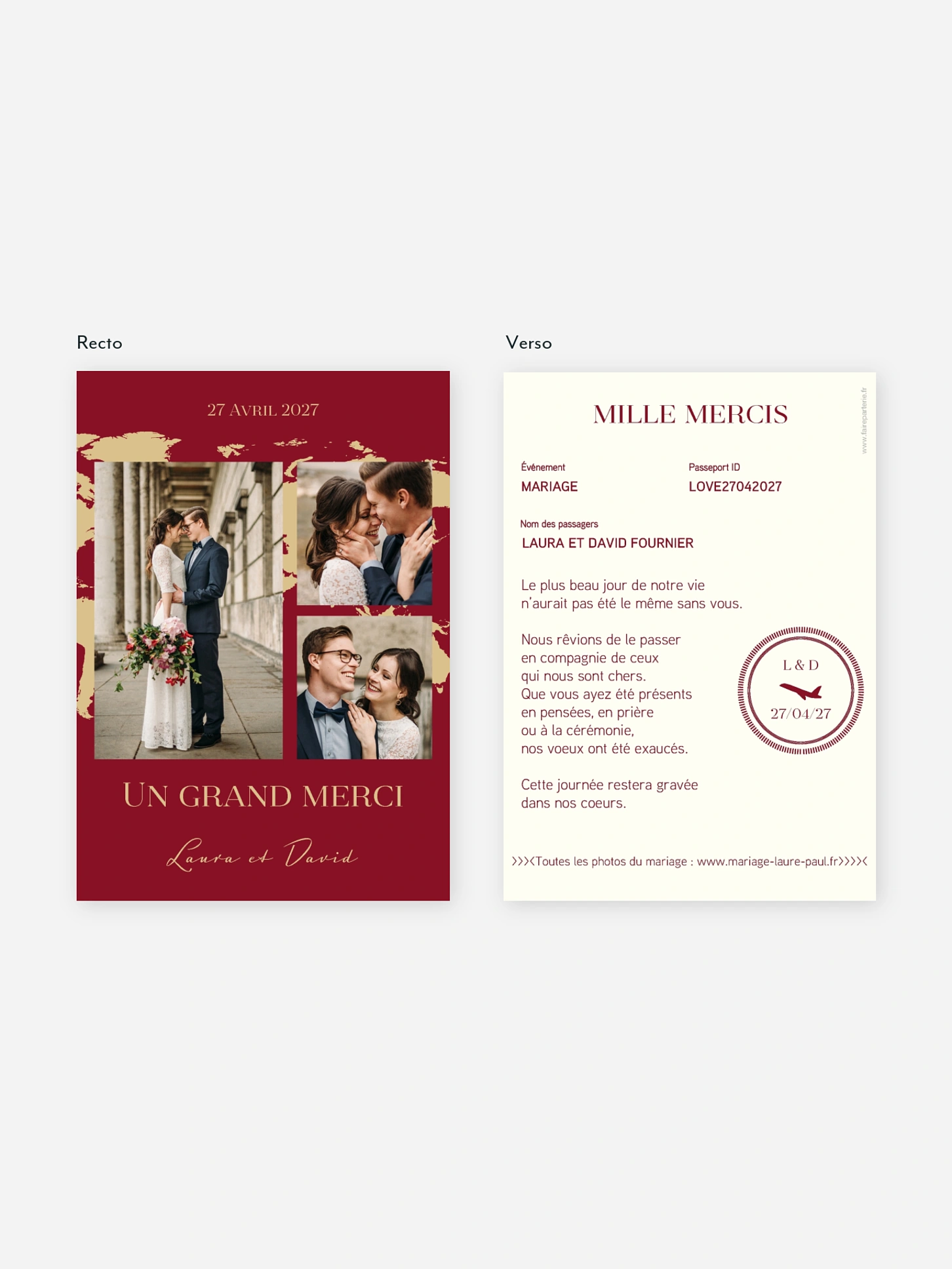 Carte de remerciements Passeport chic