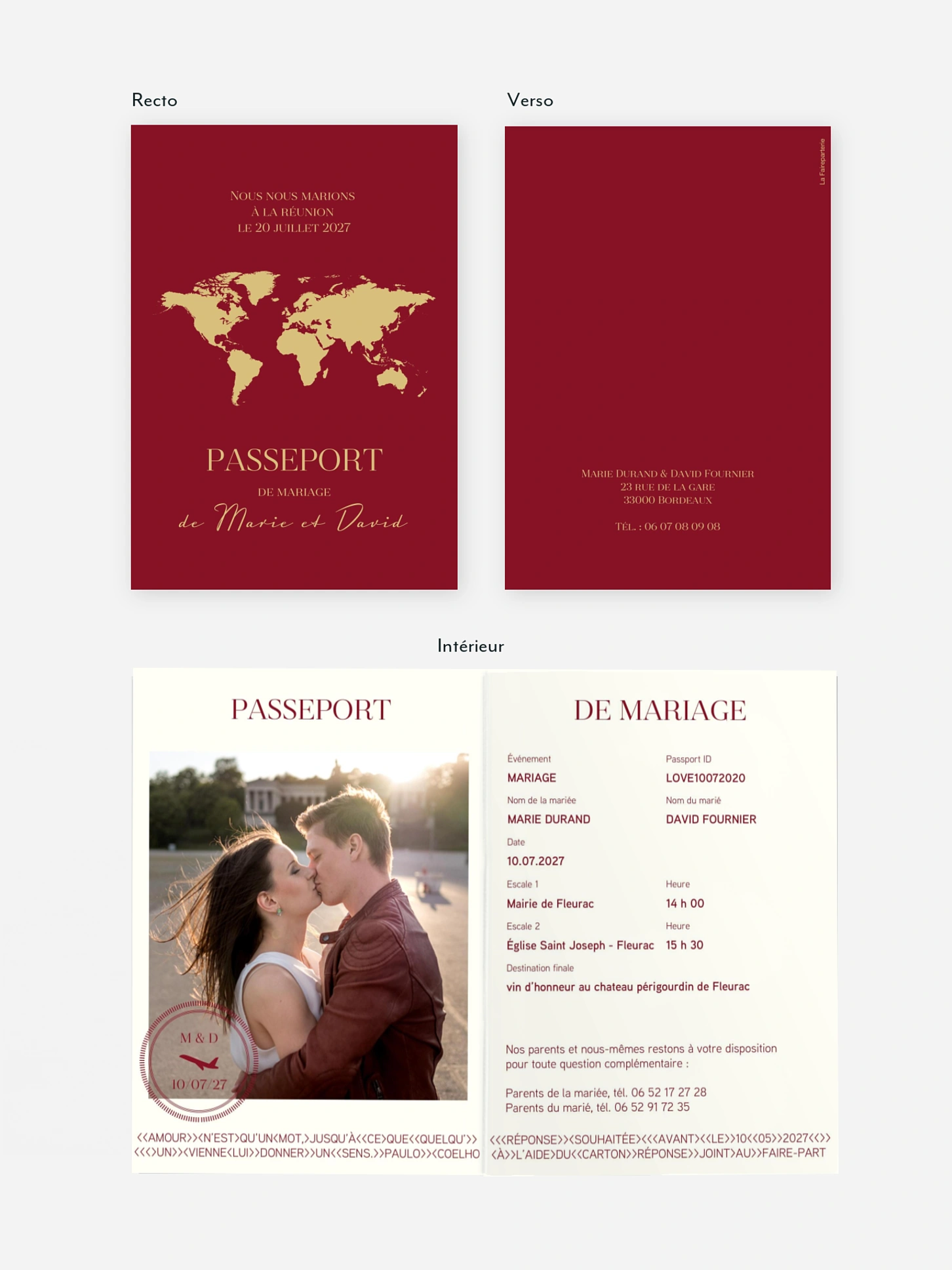 Faire-part mariage Passeport chic