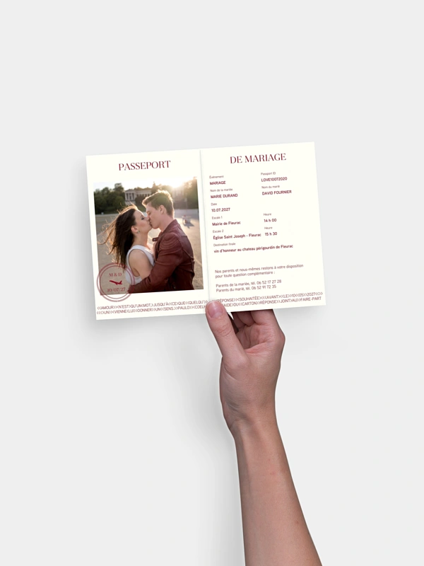 Faire-part mariage Passeport chic