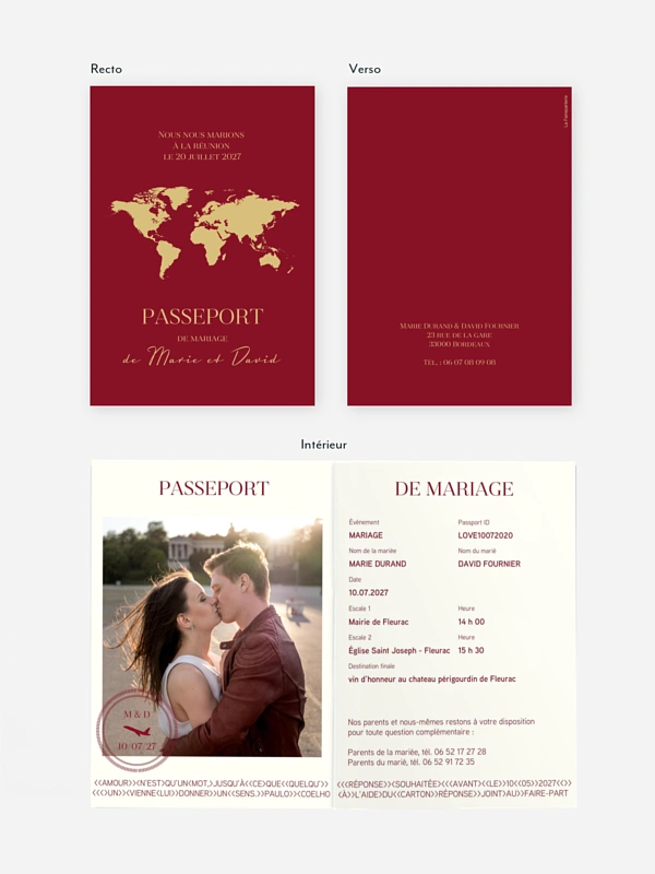 Faire-part mariage Passeport chic