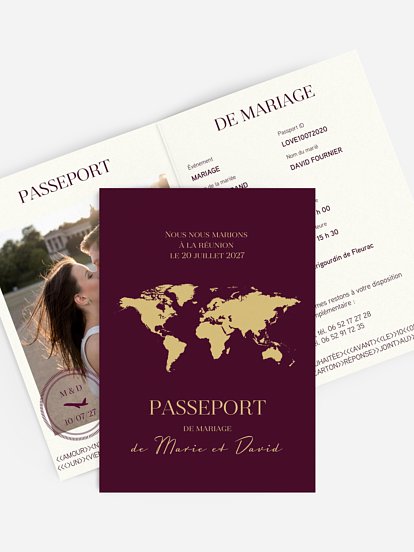 Faire-part mariage Passeport chic