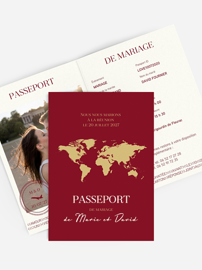Faire-part mariage Passeport chic