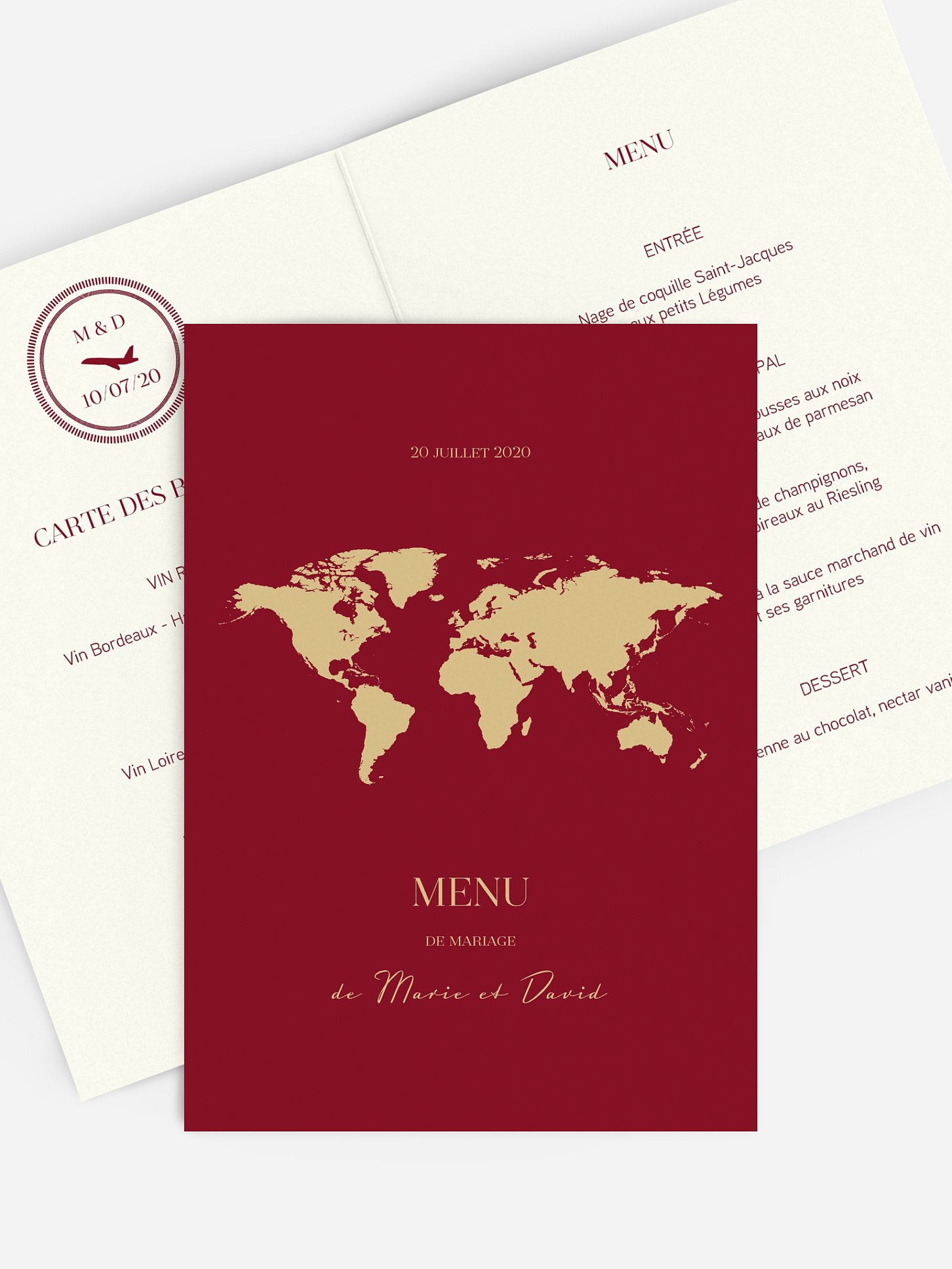 Menu mariage Passeport chic