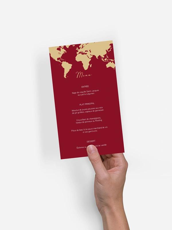 Menu mariage Passeport chic