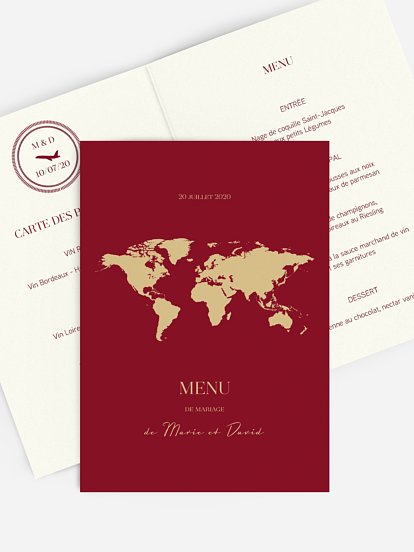 Menu mariage Passeport chic