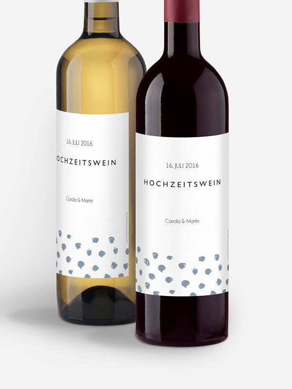 Flaschenetikett Hochzeit Getupft