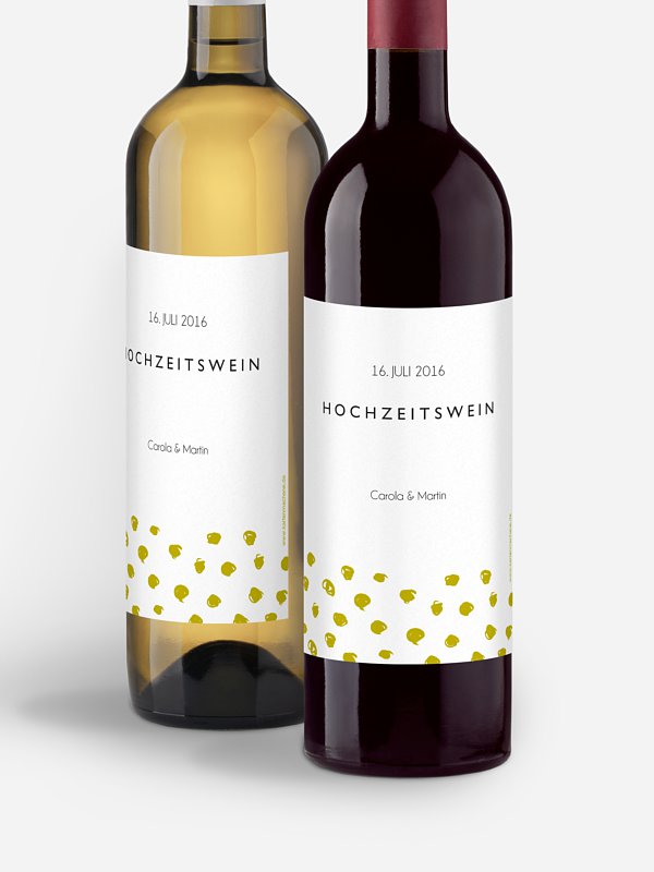 Flaschenetikett Hochzeit Getupft