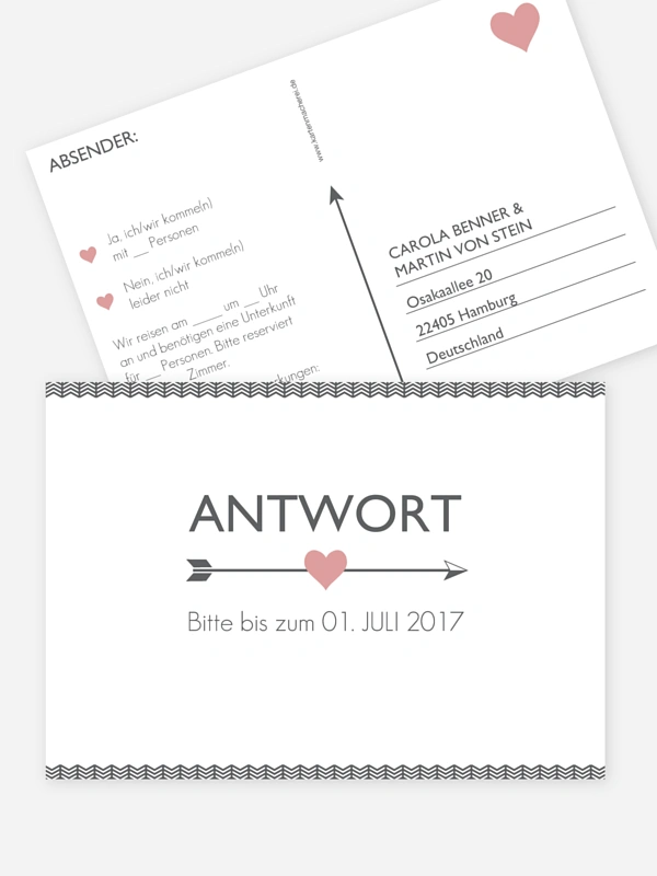 Antwortkarte Hochzeit Amors Pfeil