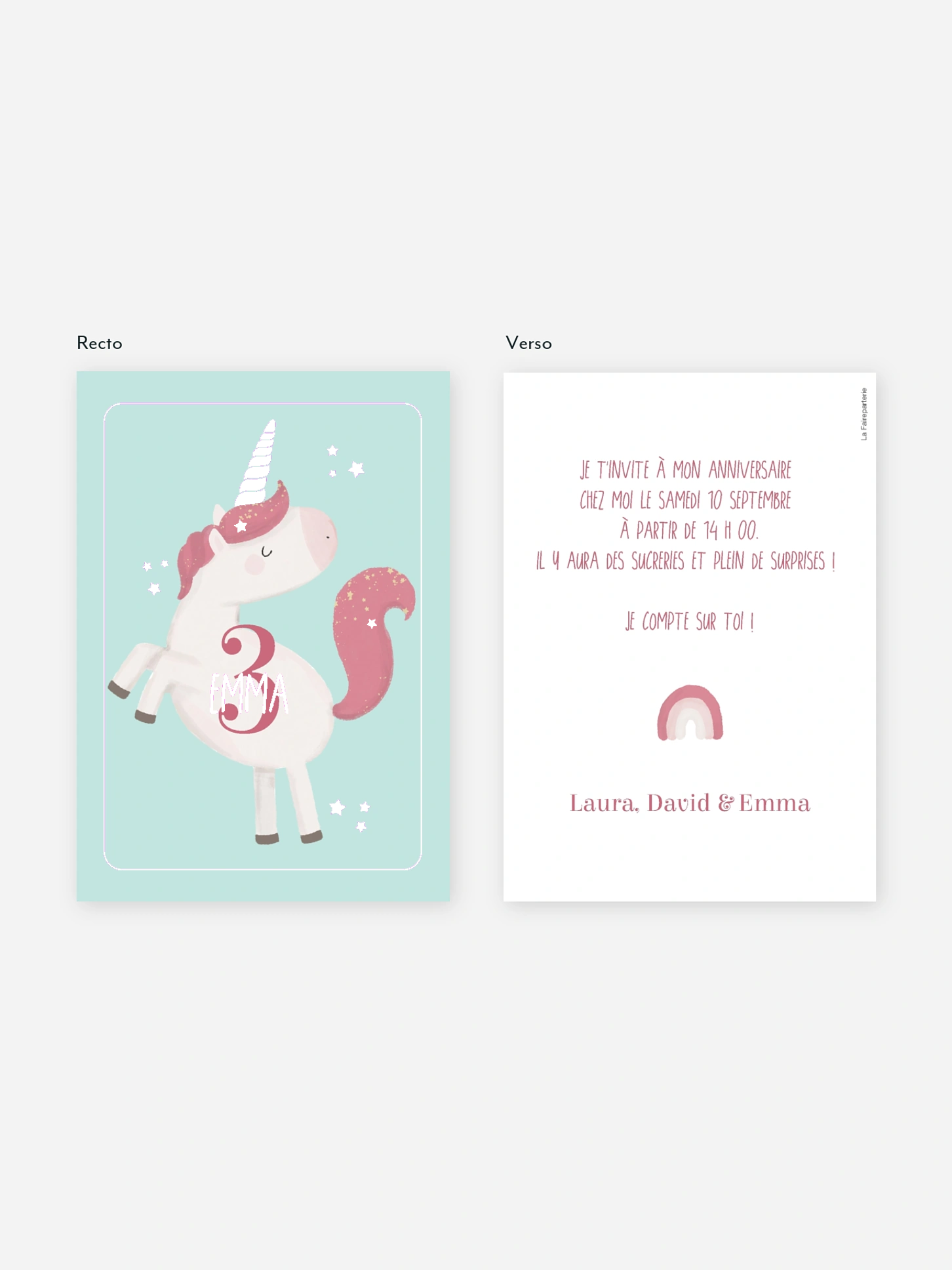 invitation anniversaire enfant Jolie licorne