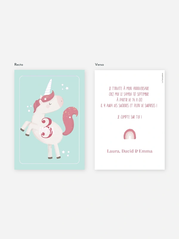 invitation anniversaire enfant Jolie licorne
