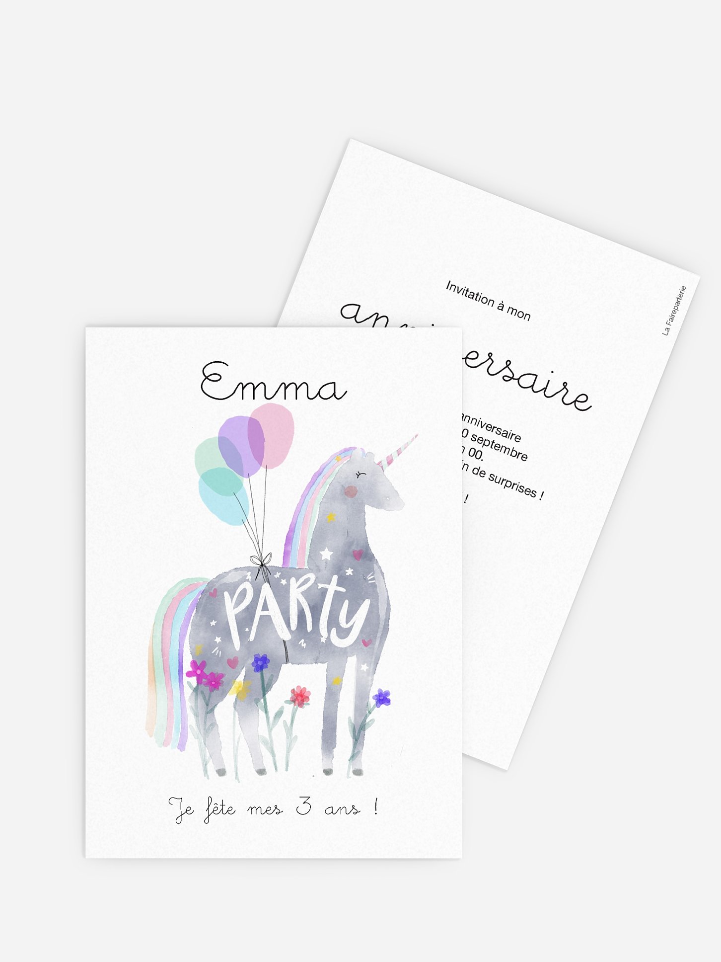 invitation anniversaire enfant Licorne et ballons