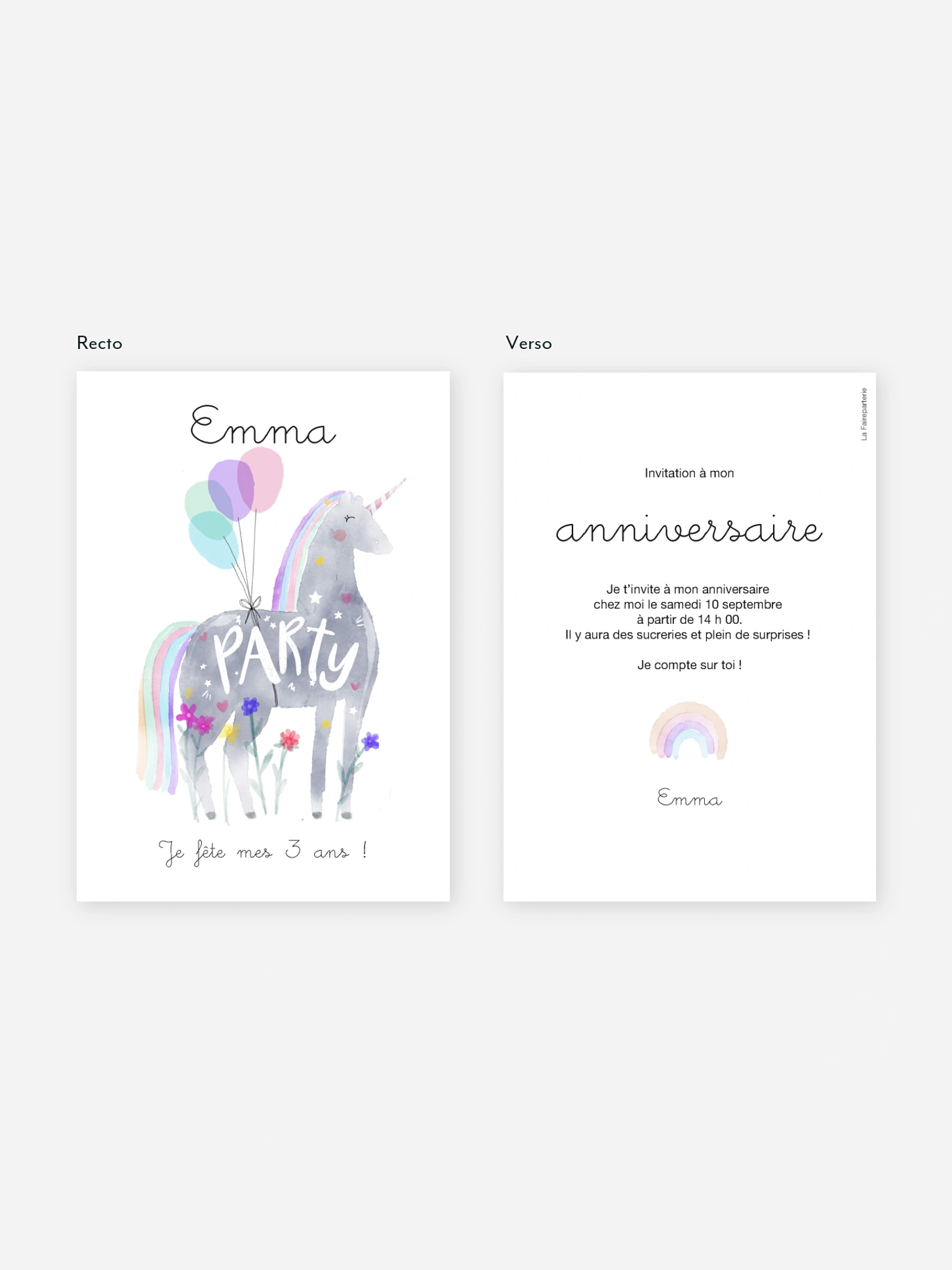 invitation anniversaire enfant Licorne et ballons