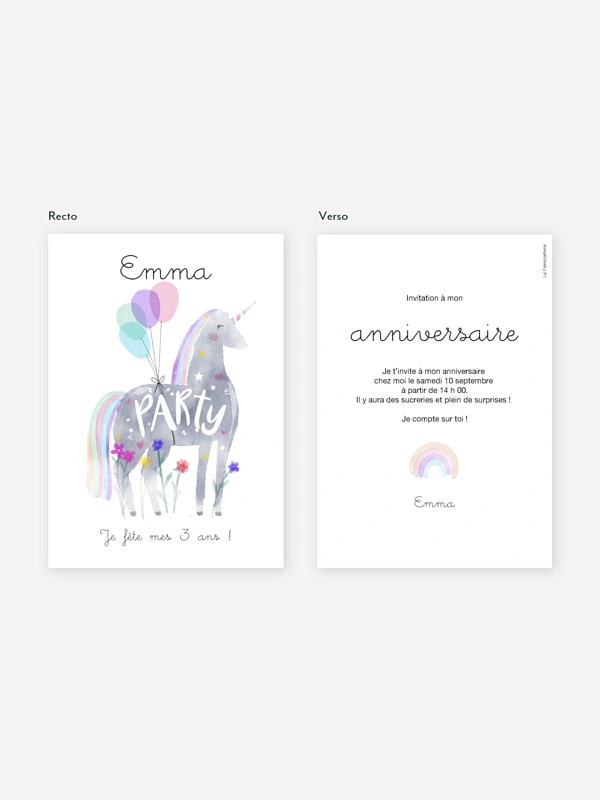 invitation anniversaire enfant Licorne et ballons