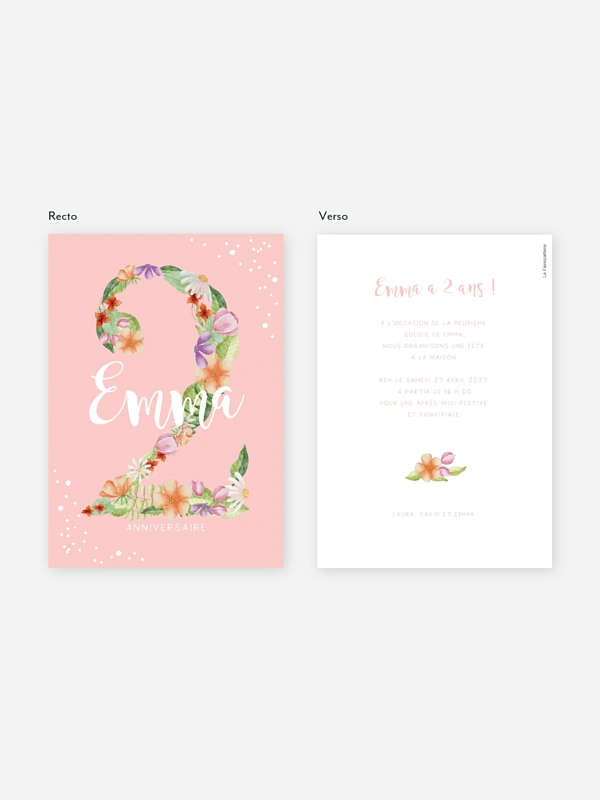 invitation anniversaire enfant Nombre en fleurs 2