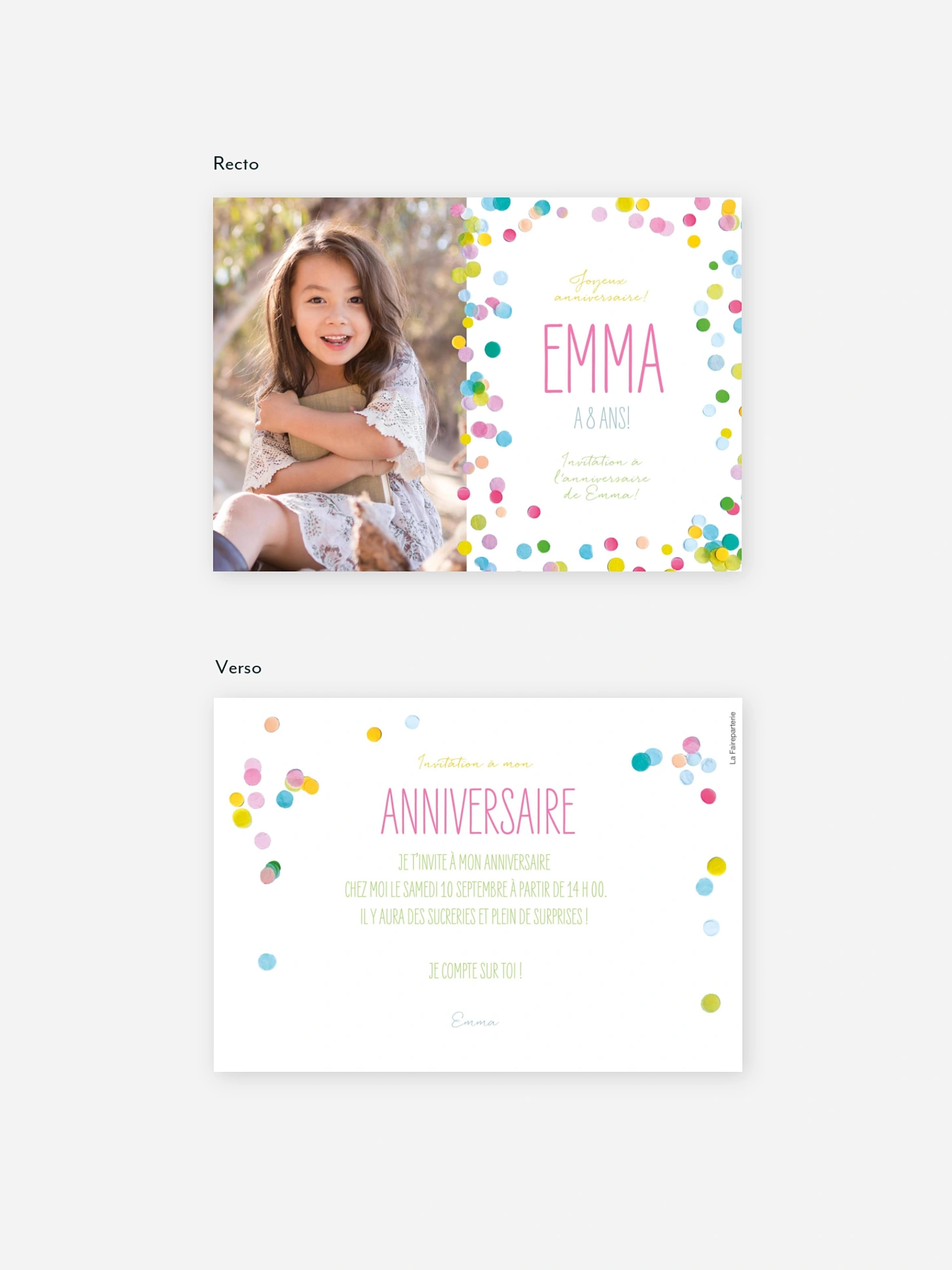 invitation anniversaire enfant Jolis confettis