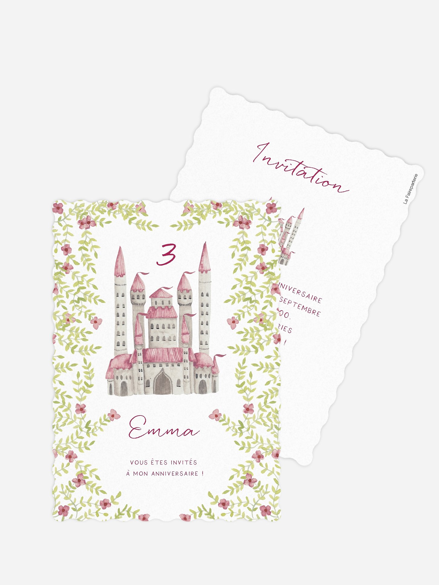 invitation anniversaire enfant Château de princesse