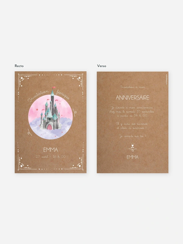 invitation anniversaire enfant Château féerique