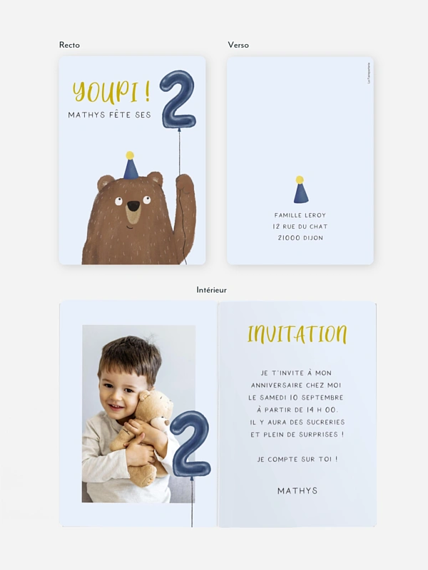 invitation anniversaire enfant Ours heureux