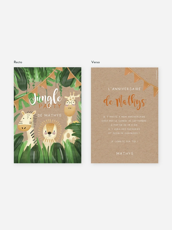 invitation anniversaire enfant Jungle trio