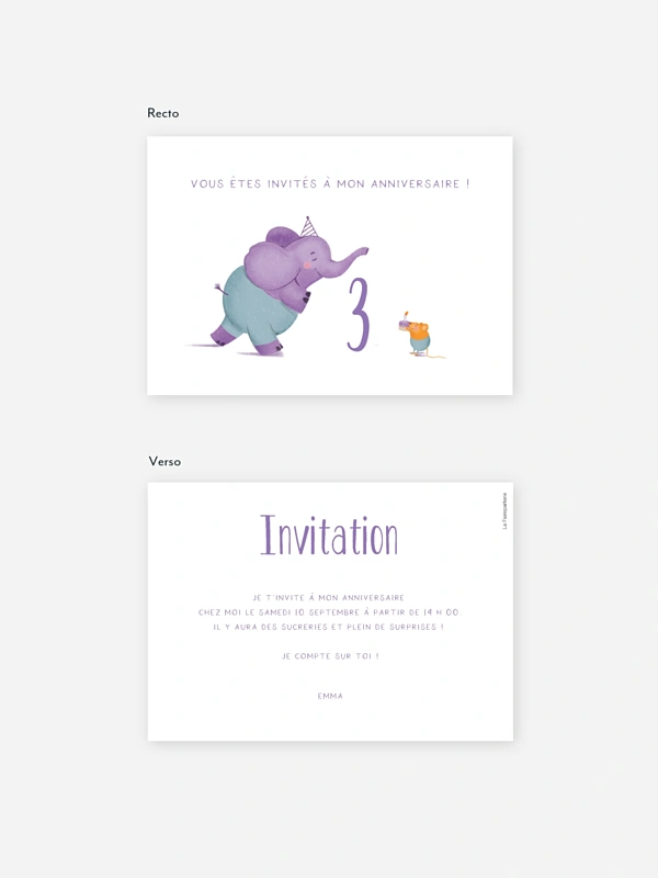 invitation anniversaire enfant Éléphant en fête