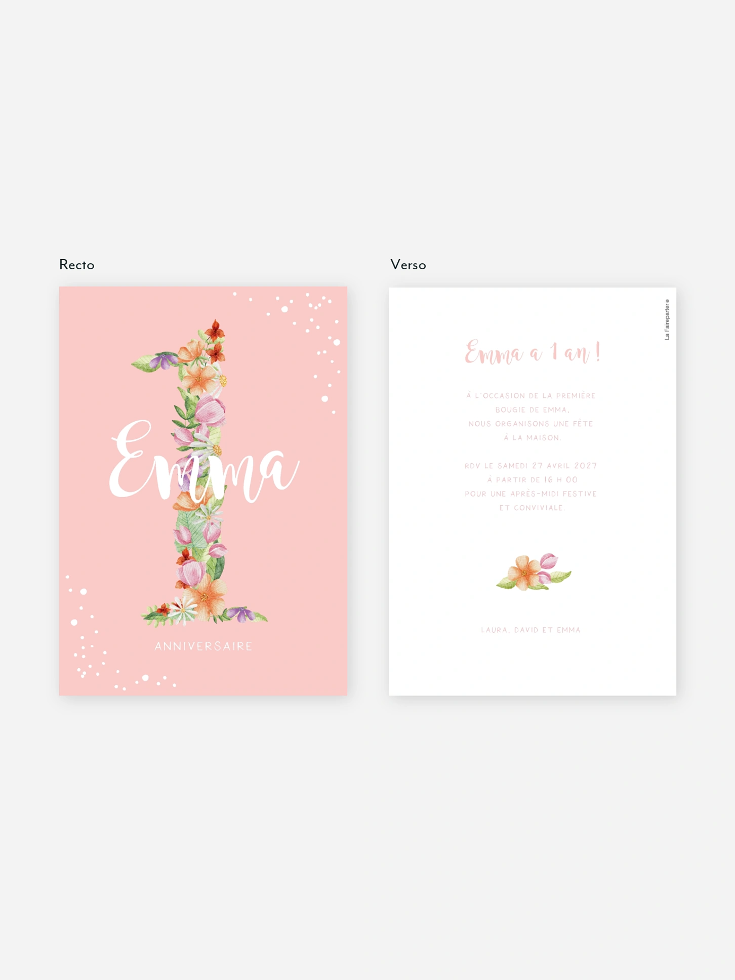 invitation anniversaire enfant Nombre en fleurs 1