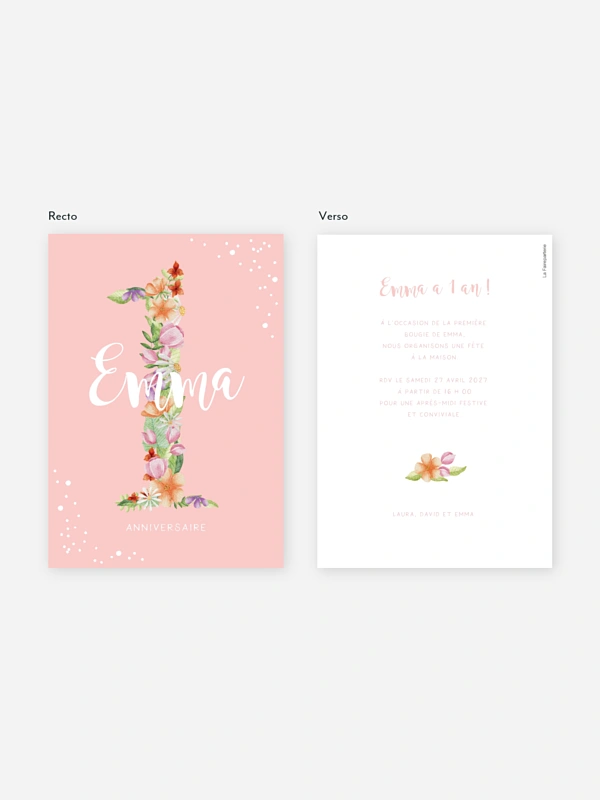 invitation anniversaire enfant Nombre en fleurs 1